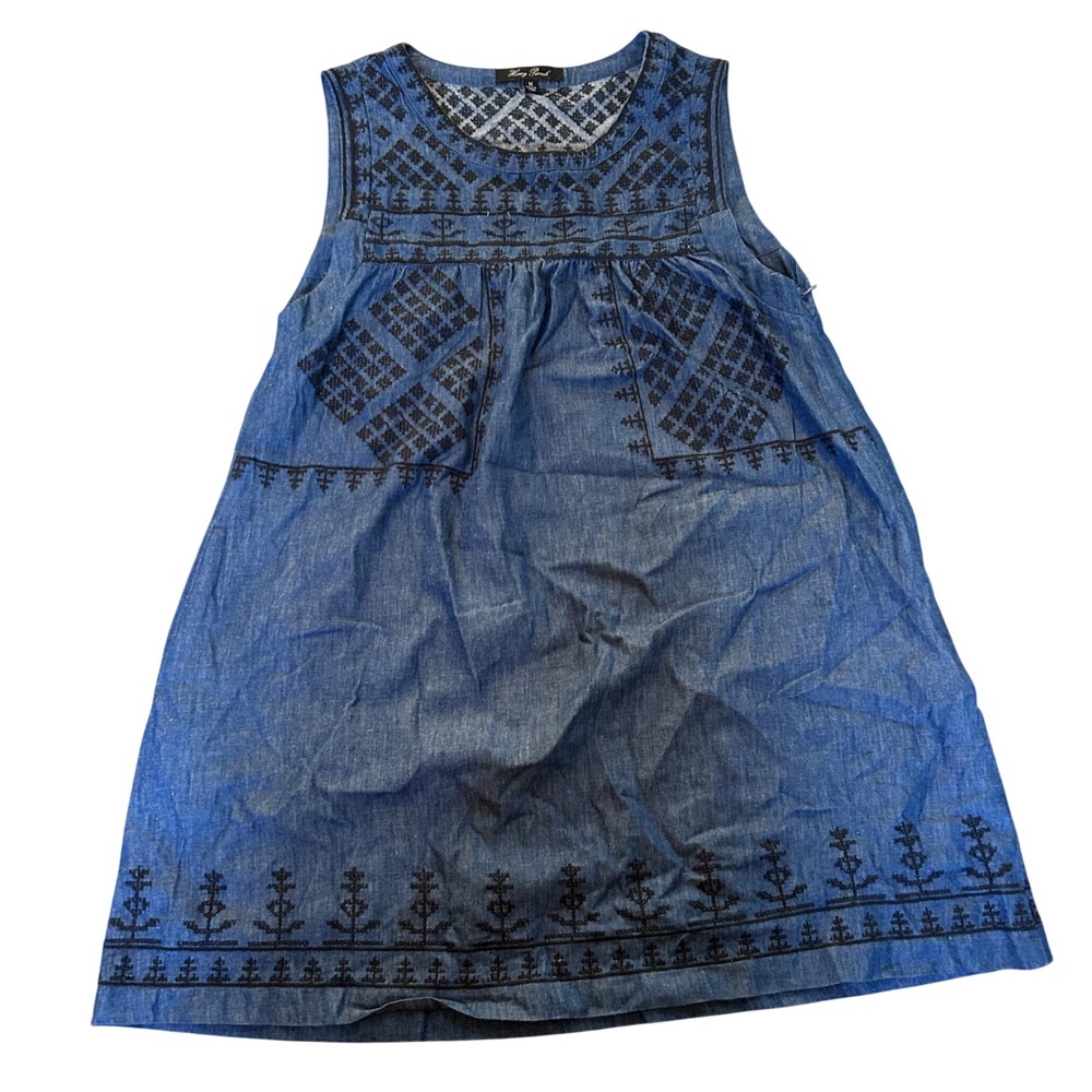 Honey Punch Dress Womens Blue Embroidered Denim Sleeveless Shift M SSD3381